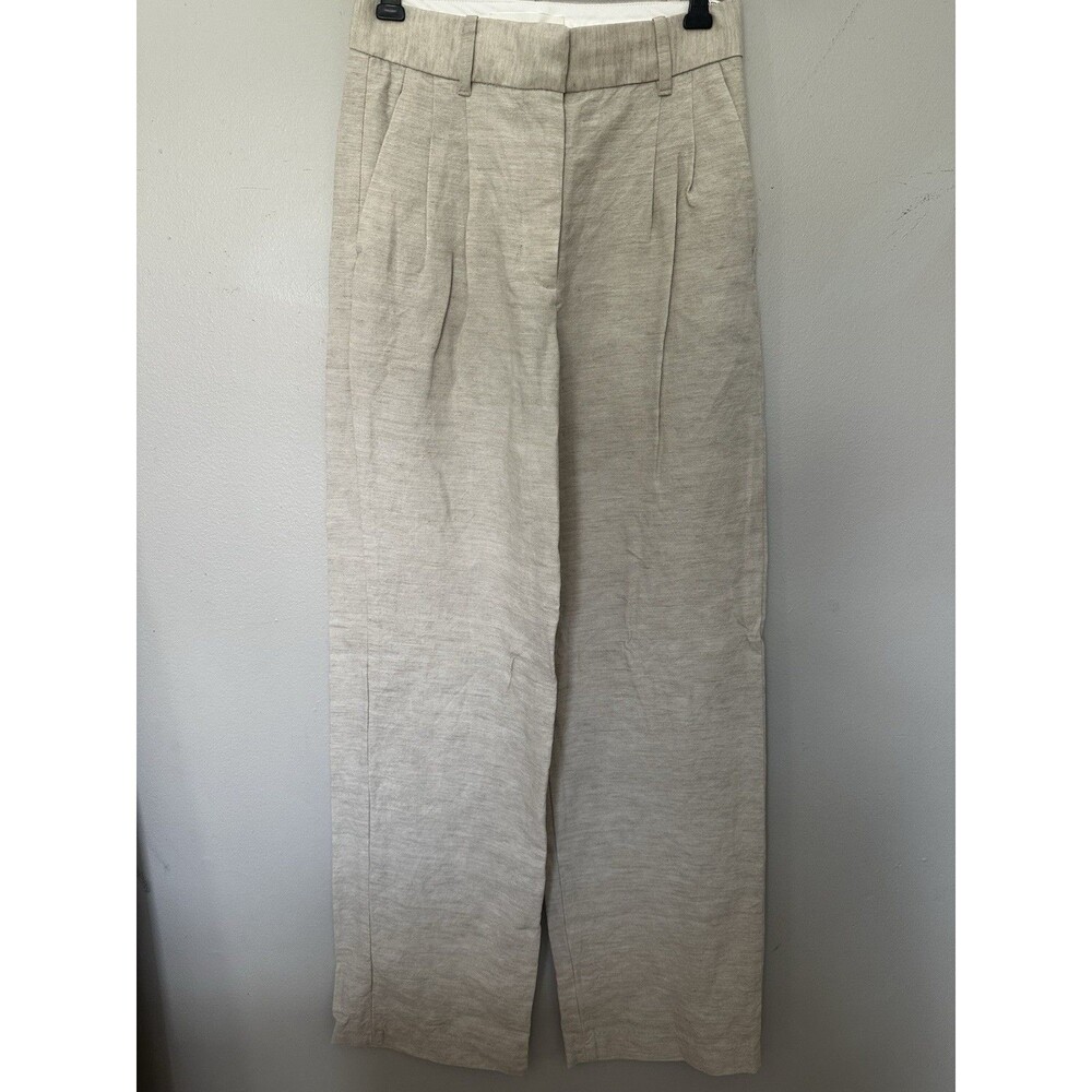 Wilfred Linen Women's Beige Wide Leg Pleated Dress Pants Pockets Lyocell Linen - Picture 4 of 10